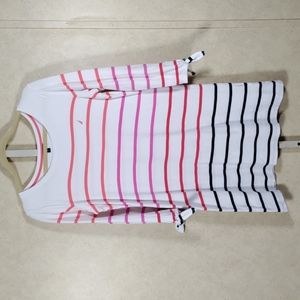 08500 Nautica white, peach, pink, red & black striped knit dress M